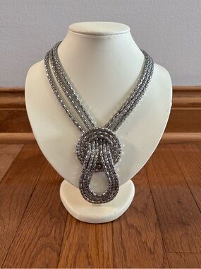 Silver Tone Multi-Strand Snake Chain Knotted Statement Necklace
